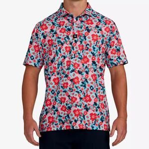 BAD BIRDIE USA Men's Short Sleeve Golf Polo Shirt Colorful Floral XL